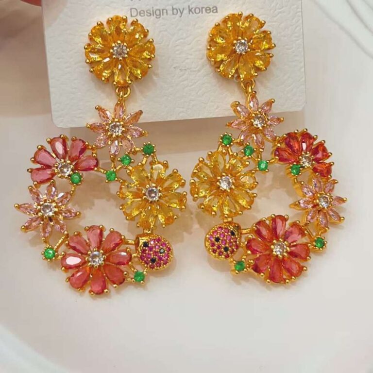 Earrings "Oil Painting Floralscape" Earrings — Intricate, Fully-Set Colorful Gemstone Jewelry with a Romantic, Vacation-Ready Vibe