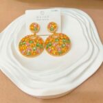 Earrings "Sunset Gold Shards" — French Retro Colorful Gemstone Disc Earrings | 925 Silver Posts, Light Luxury, Intricate Craftsmanship