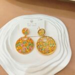 Earrings "Sunset Gold Shards" — French Retro Colorful Gemstone Disc Earrings | 925 Silver Posts, Light Luxury, Intricate Craftsmanship