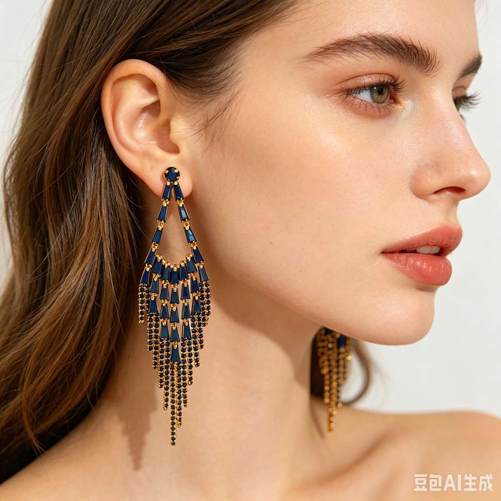 Earrings Light Luxury Long, Multi-Layered, Full-Pavé Tassel Earrings — S925 Silver Posts | Face-Slimming, High-End, and Elegant Evening Wear Accessories for Women