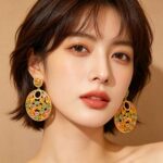 Earrings "Sunset Gold Shards" — French Retro Colorful Gemstone Disc Earrings | 925 Silver Posts, Light Luxury, Intricate Craftsmanship